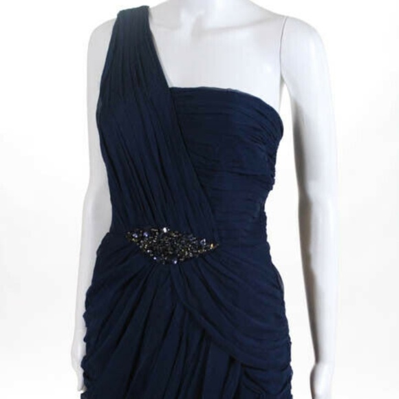Kurt Thomas Blue Silk One Shoulder Jeweled Dress 6 - Picture 3 of 8